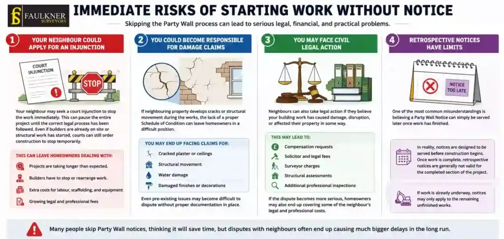 What Happens If You Start Work Without a Party Wall Notice? 1 Immediate Risks of Starting Work Without Party Wall Notice Reigate