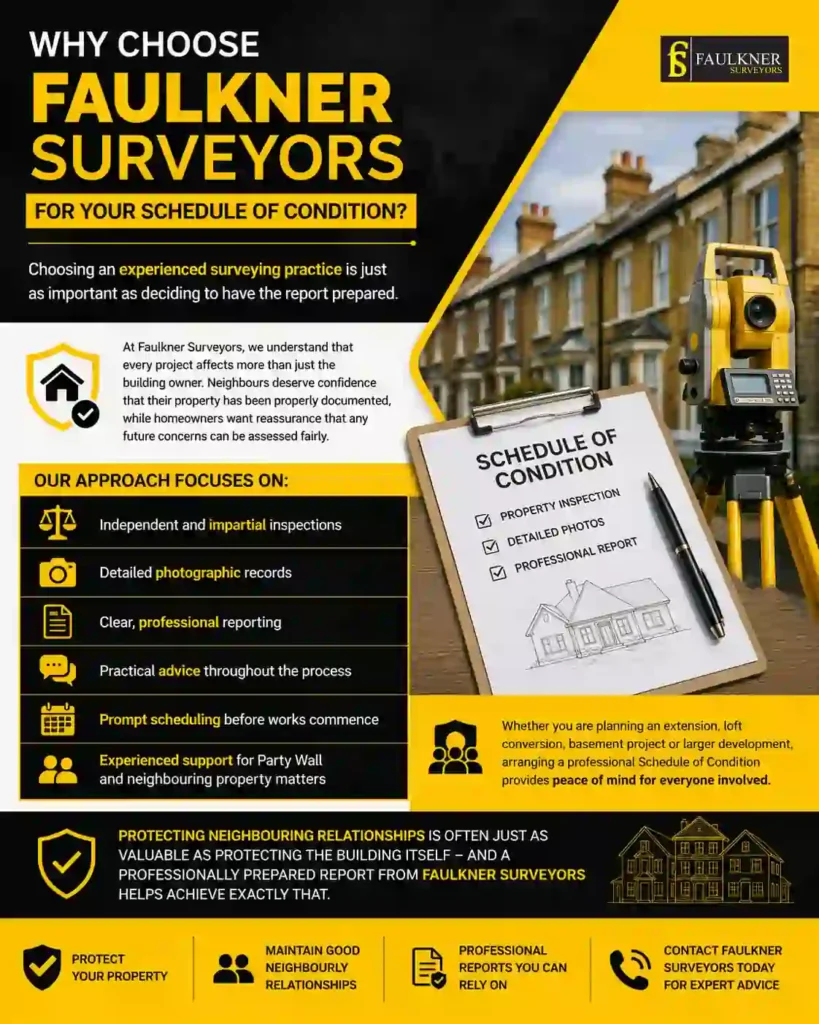 Schedule of Condition: What It Is and Why It Protects Both Neighbours 3 Why Choose Faulkner Surveyors for Your Schedule of Condition Reigate?